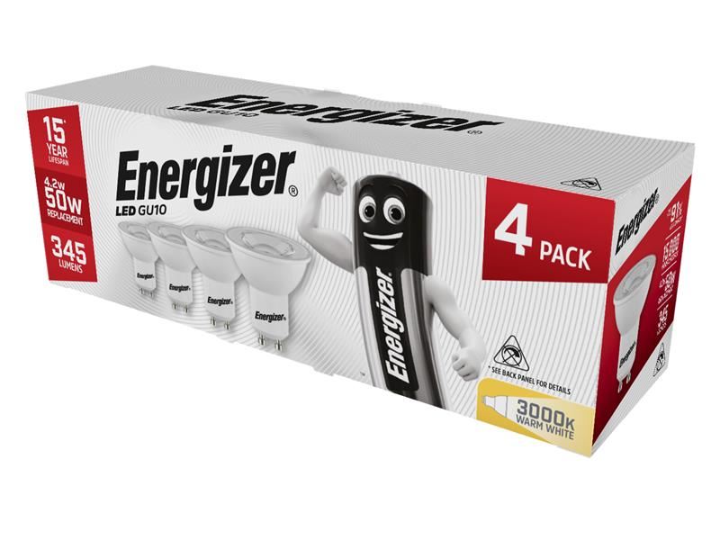 Energizer LED GU10 Spotlight Bulb, Warm White, 4.2W (Pack of 4)