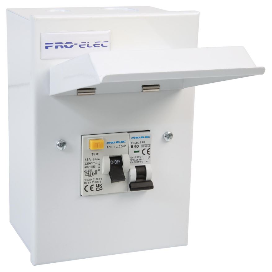 PRO ELEC Cuadro Eléctrico para Ducha de 3 Vías, Metal, 63A RCD, 40A MCB
