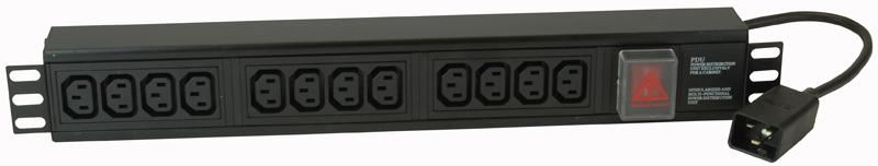 POWERDATA TECHNOLOGIES - 12位 IEC C13 PDU配C20插頭 - 水平機架式電源分配器