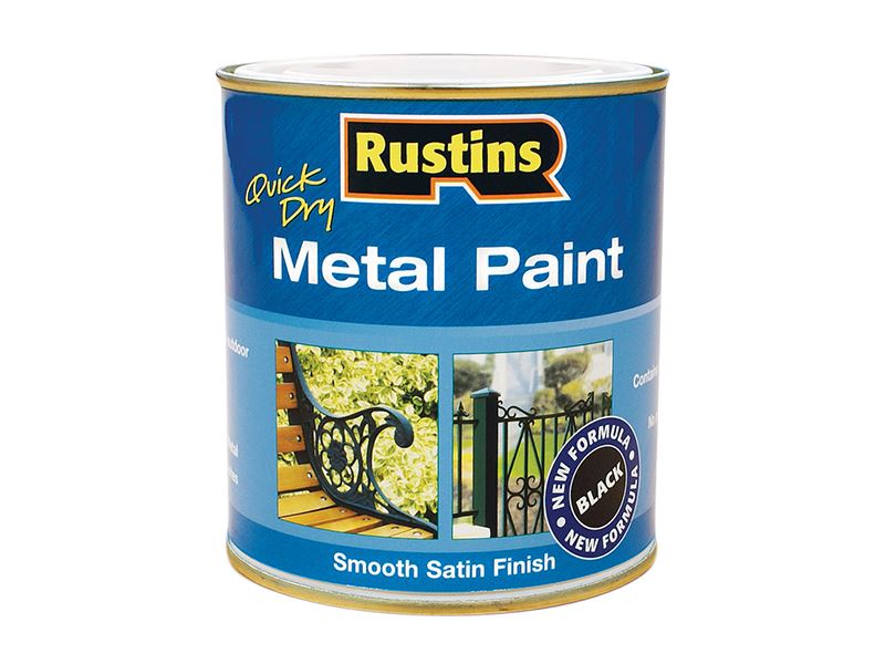 Rustins Quick Dry Metal Paint - Satin Black, 250ml