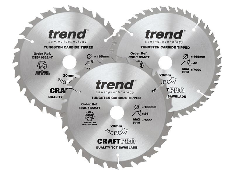 Trend CraftPro Cordless Saw Blade Pack, 165x20mm, 24T/40T, 3 Blades