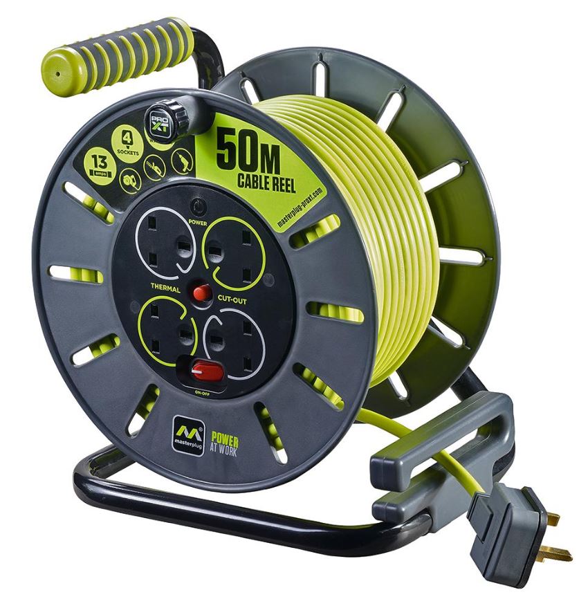 MASTERPLUG PRO-XT 4-Gang Mains Reel with Safety Cut-Out, 50m