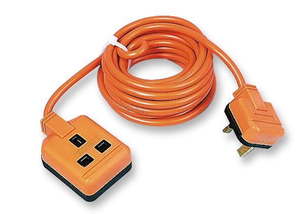 PERMAPLUG Heavy Duty Single Socket Extension Lead, 5m Orange, 13A