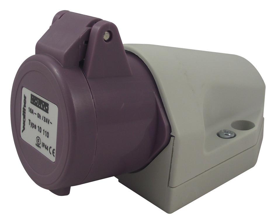 WALTHER Presa CEE Superficie 16A, 24V, 2P, IP44, Viola