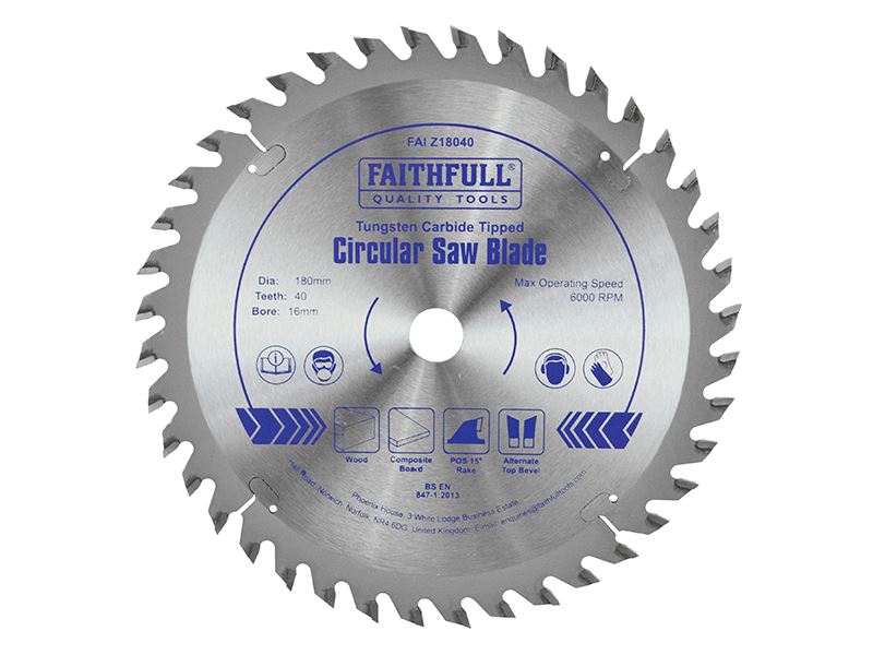 Faithfull Lama da Sega Circolare TCT 180mm, Foro 16mm, 40 Denti