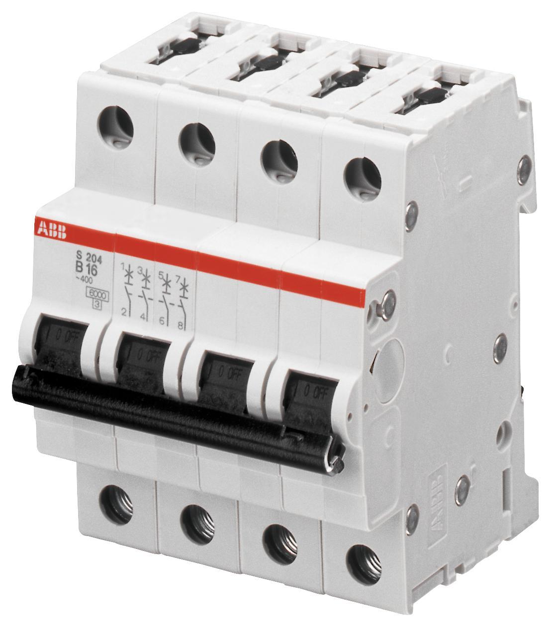 ABB 16A 4P Type C MCB, 277V, DIN Rail Mount