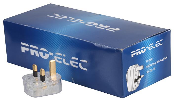 PRO ELEC - Transparente Netzstecker mit 3A Sicherung (Packung mit 20 Stück)