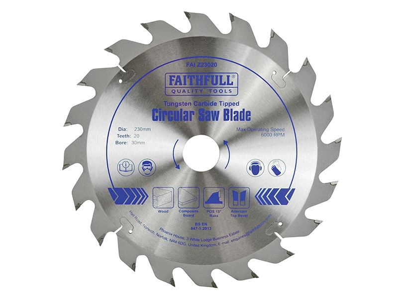 Faithfull TCT Cirkelzaagblad 230mm, 20T POS