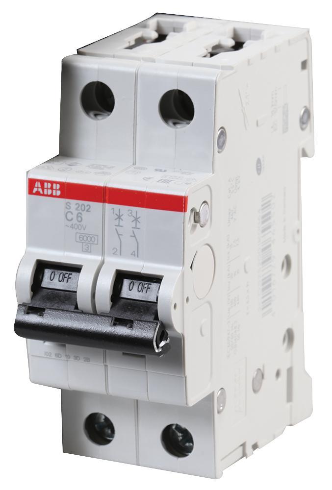 ABB 6A DP Type C MCB, S200 Series, 2 Pole, 277VAC