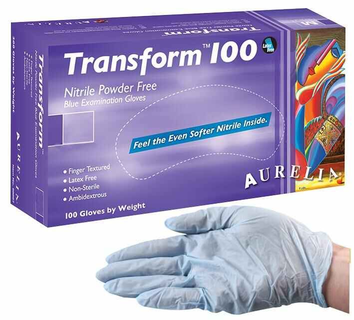 AURELIA Transform 100 Gants en Nitrile sans Poudre Bleus, Taille Moyenne, 100 p