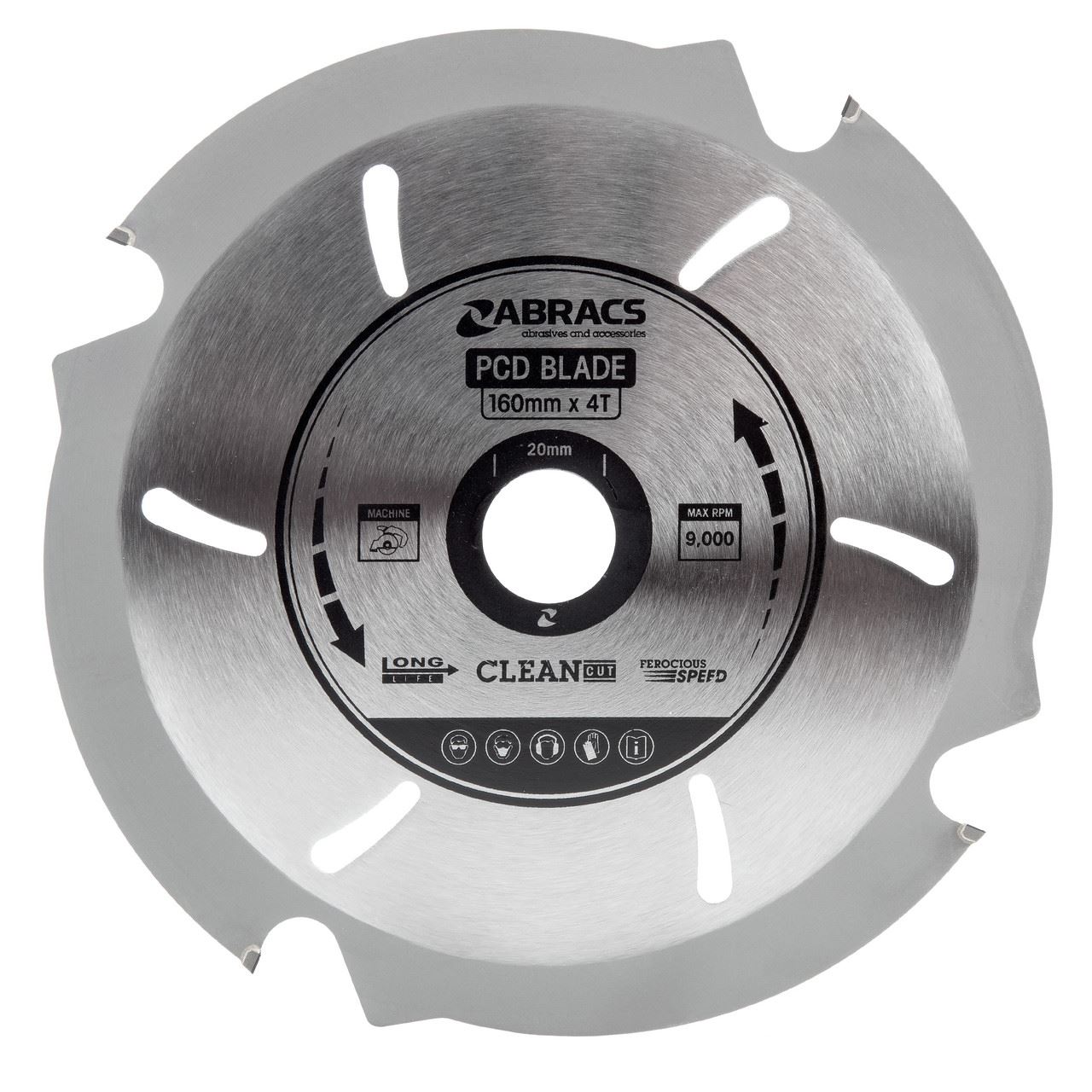 Lame de scie circulaire diamantée Abracs PCD1604, 160 mm, 4 dents, pour fibroç