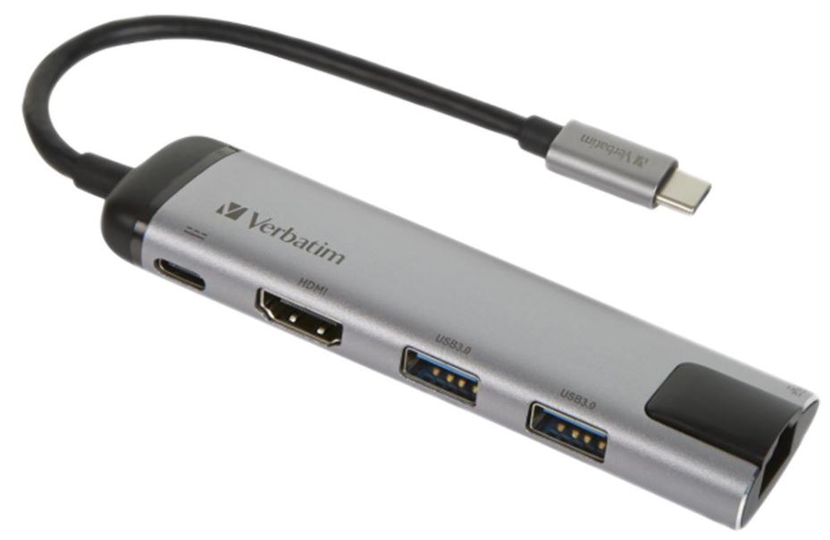 VERBATIM USB-C 멀티포트 허브, 4K HDMI 및 기가비트 이더넷 지원