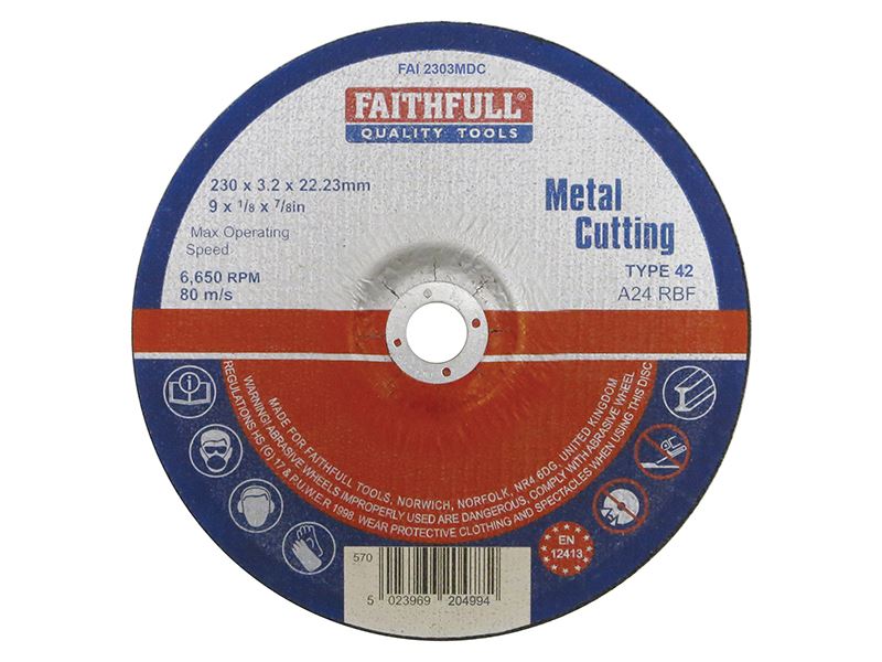 Faithfull 230 x 3.2 x 22.23毫米凹心金屬切割砂輪片