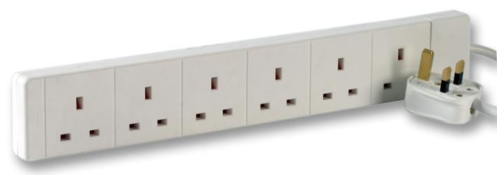 PRO ELEC - Kabel Sambungan 6 Lubang, Putih 2m