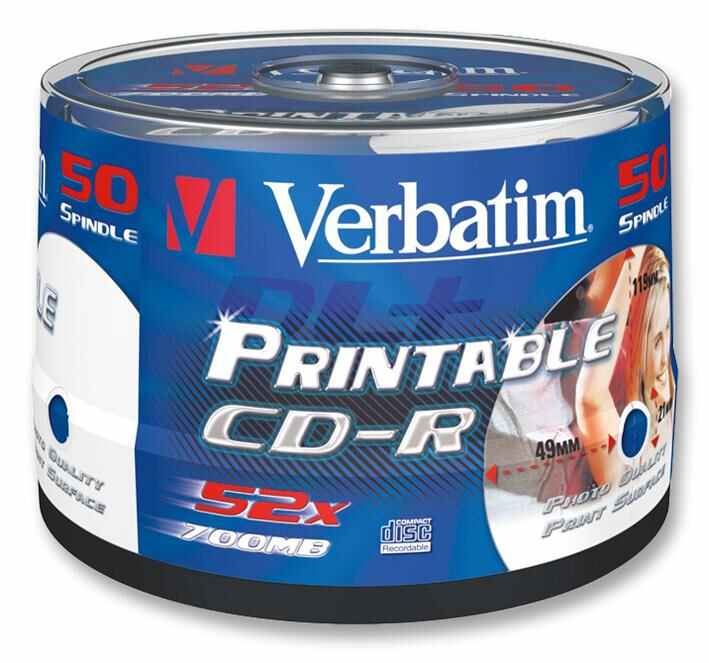 Verbatim 52x Speed CD-R Blank Printable CDs, 50 Pack