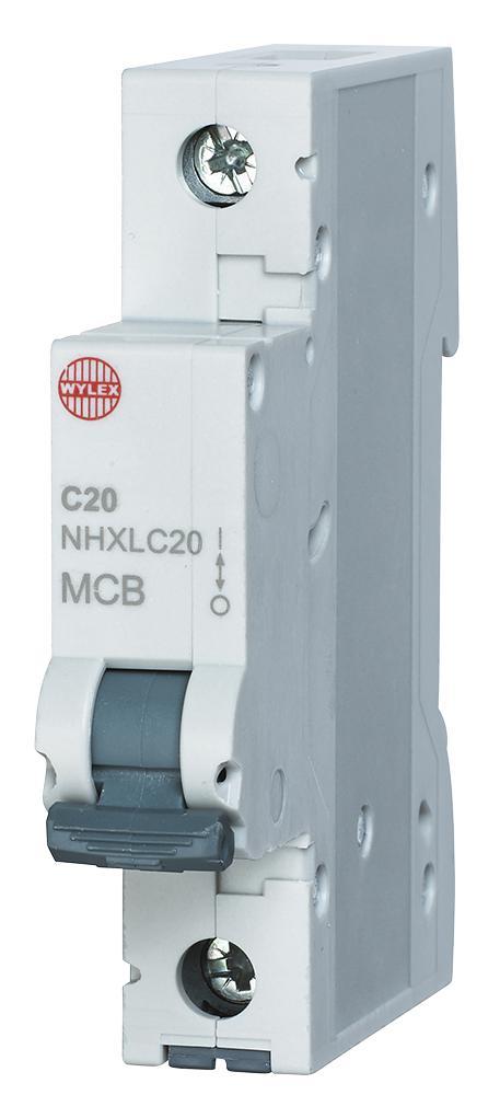 Wylex 20A Single Pole Type C MCB, DIN Rail Mounted