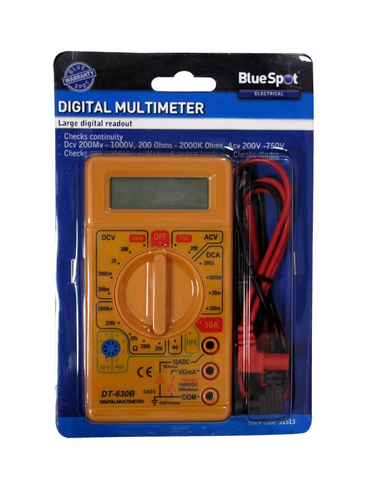 Blue Spot Tools Digitales Multimeter für Spannung, Strom und Widerstand