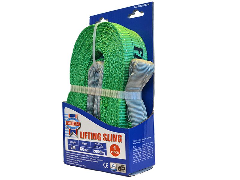 Faithfull Green 2 Tonne Lifting Sling, 60mm x 3m