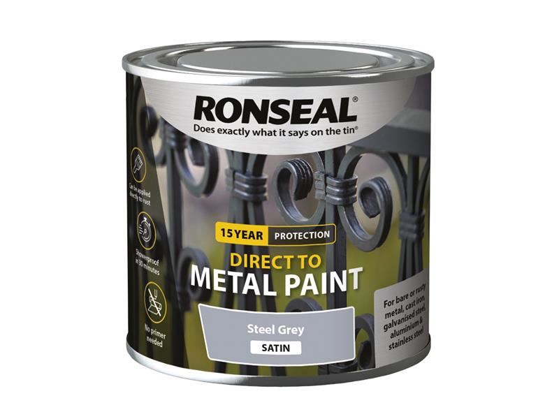 Ronseal Direct to Metal Verf - Staalgrijs Satijn, 250ml