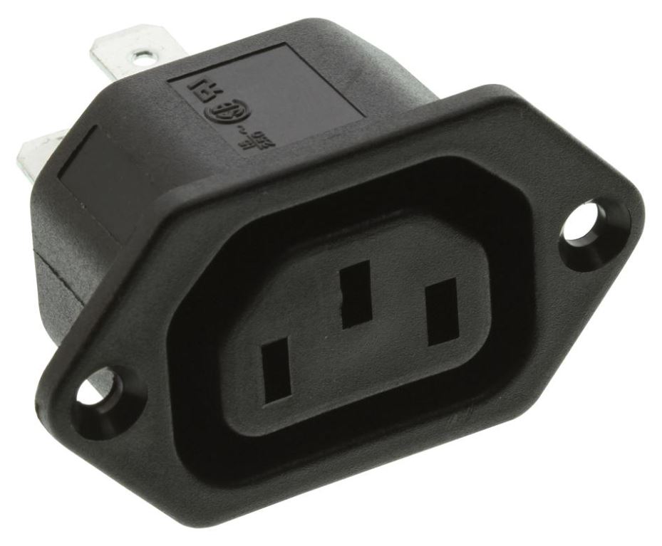 Bulgin IEC C13 Panelová zásuvka s přírubou, 10A 250V, černá