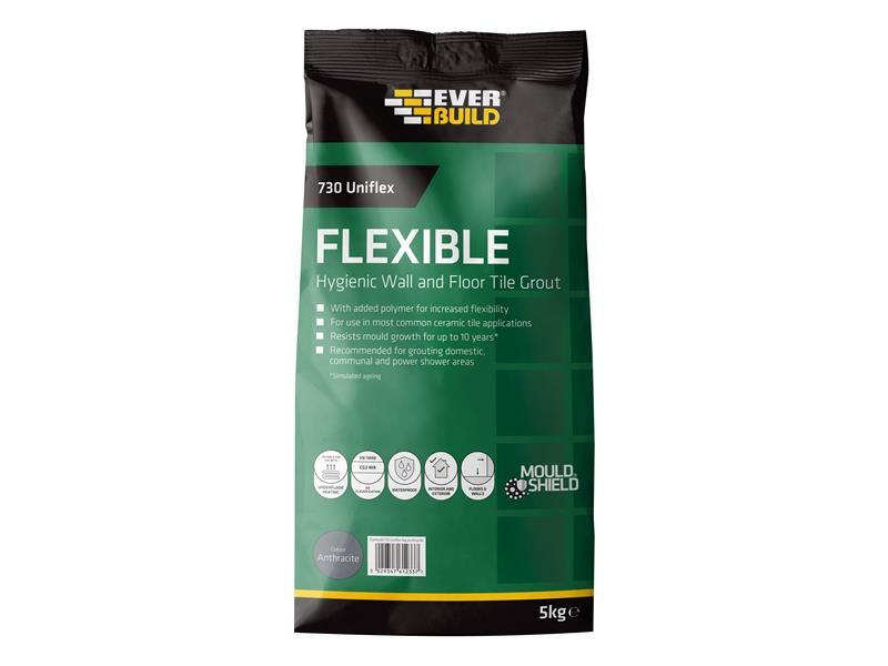 Everbuild Sika Uniflex Hygienic Tile Grout, Anthracite, 5kg