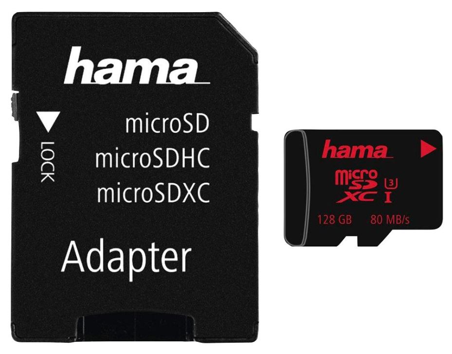 HAMA Carte mémoire MicroSDHC UHS-1 Classe 3 128GB avec adaptateur SD, 80 Mo/s