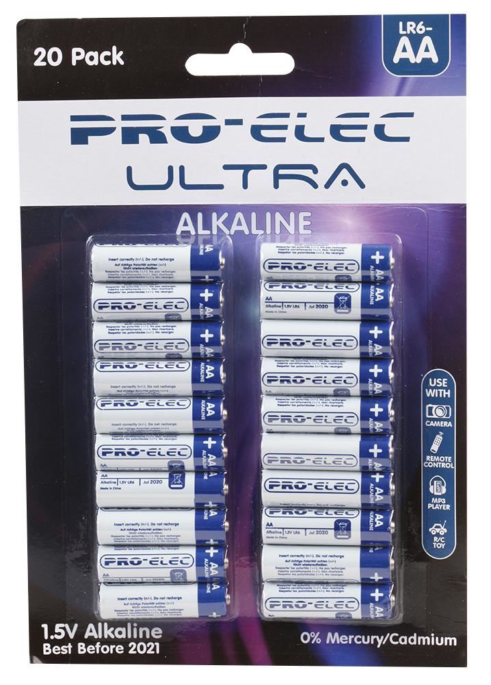 PRO ELEC Ultra Alkaline AA Batteries, 20 Pack, 1.5V