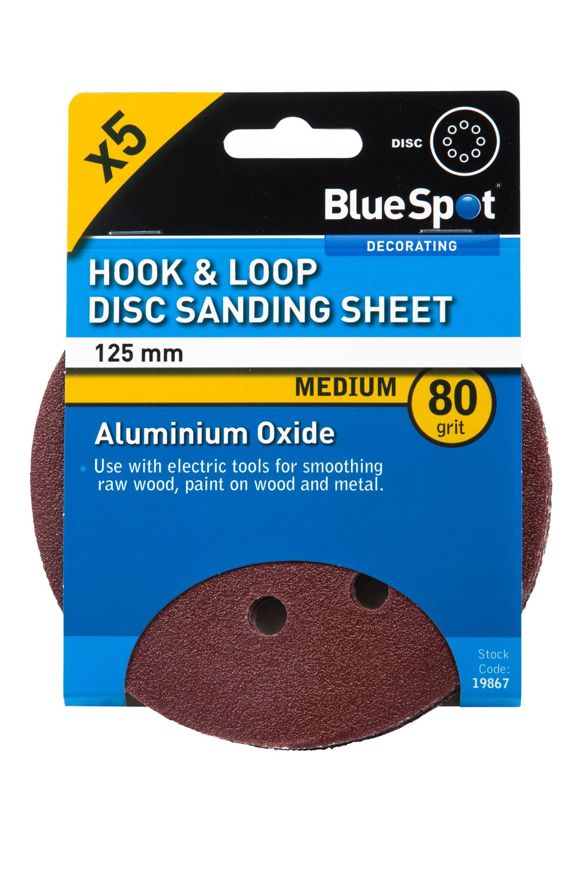 Blue Spot Tools - 125mm 80er Körnung Schleifscheiben, 5er Pack