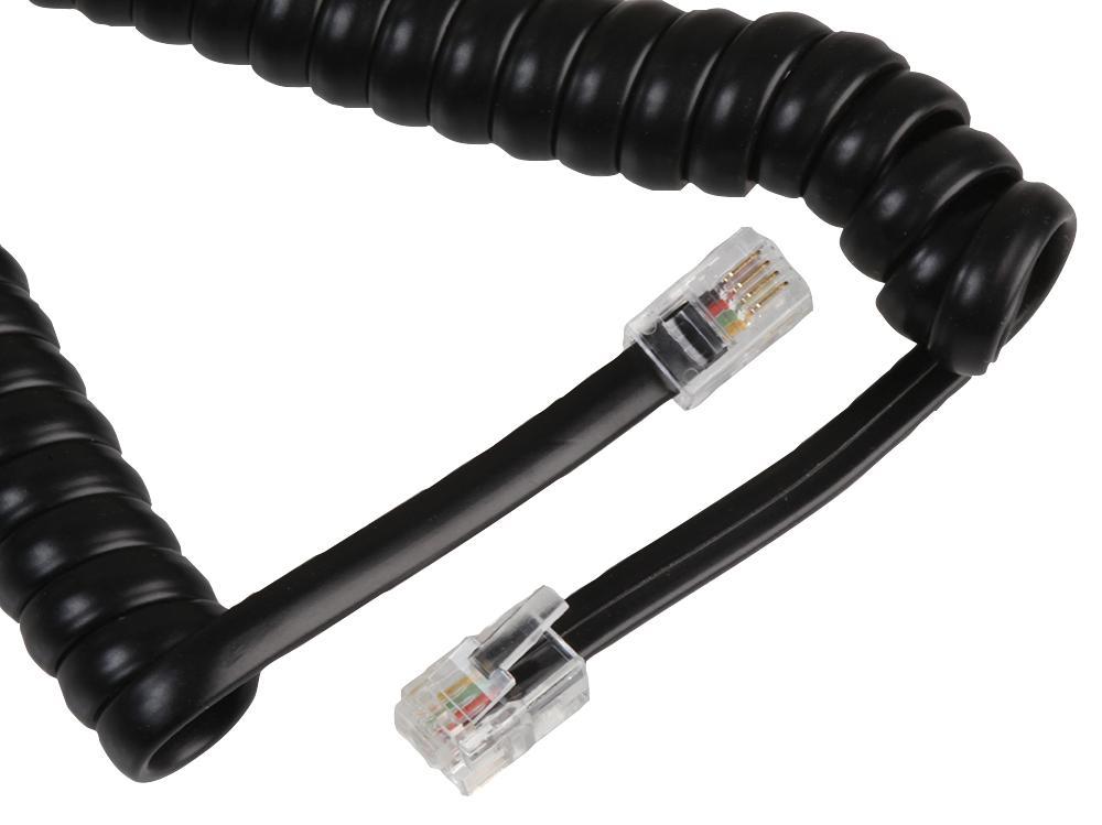 PRO SIGNAL RJ10 Plug-to-Plug Coiled Handset Cord, 6.4m, Black