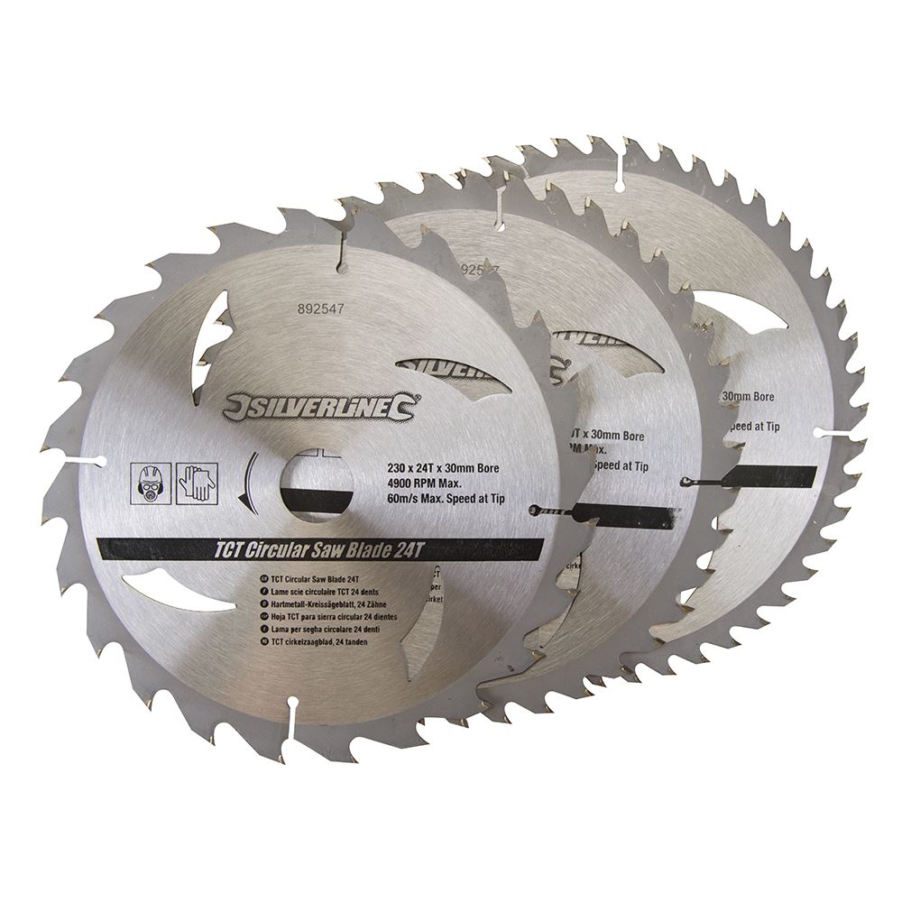 Silverline TCT Circular Saw Blades 24, 40, 48T 3-Pack