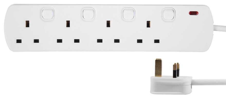 PRO ELEC Multiprise 4 prises commutées blanc, câble 7,5m
