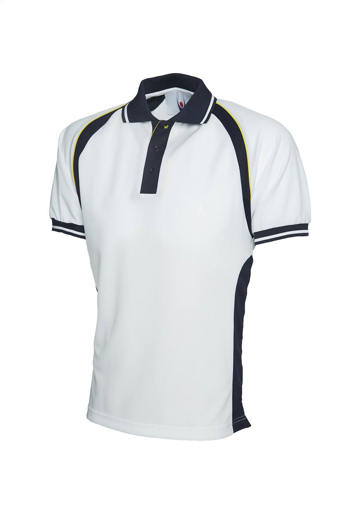 Uneek Unisex Sports Polo Shirt - 100% Polyester Pique - White/Navy - Size S