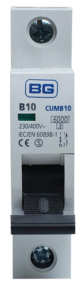 BG Electrical 10A Enkelpolige MCB, B-karakteristiek, 6kA