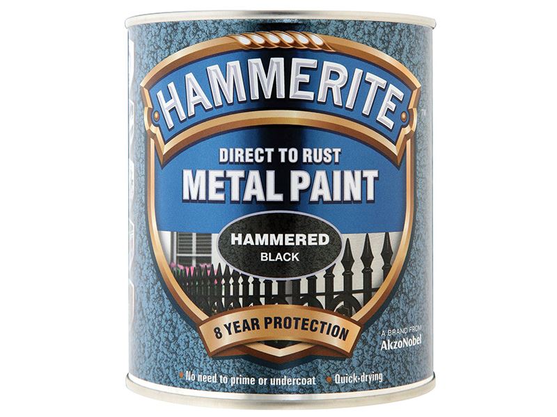 Hammerite Direct to Rust Metal Paint, Black, Hammered Finish, 750ml