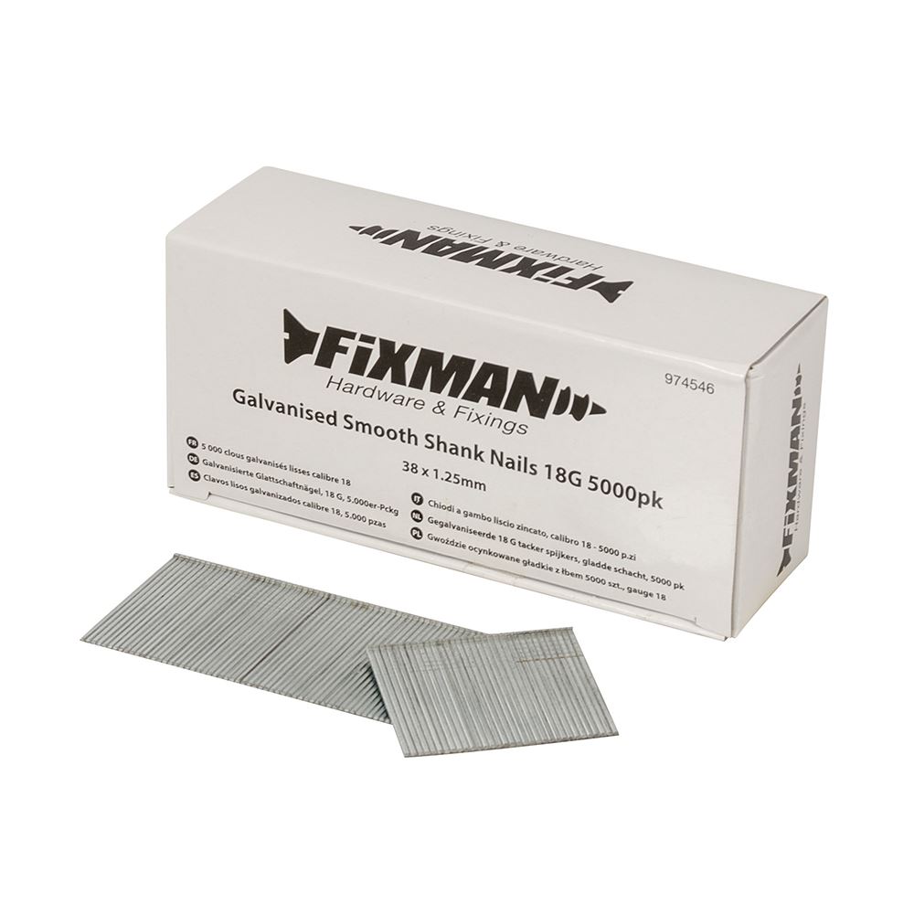 Fixman 18G Galvanised Smooth Shank Nails, 38 x 1.25mm, 5000pk