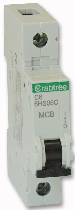 Crabtree 6A SP MCB, C Curve, 230V AC