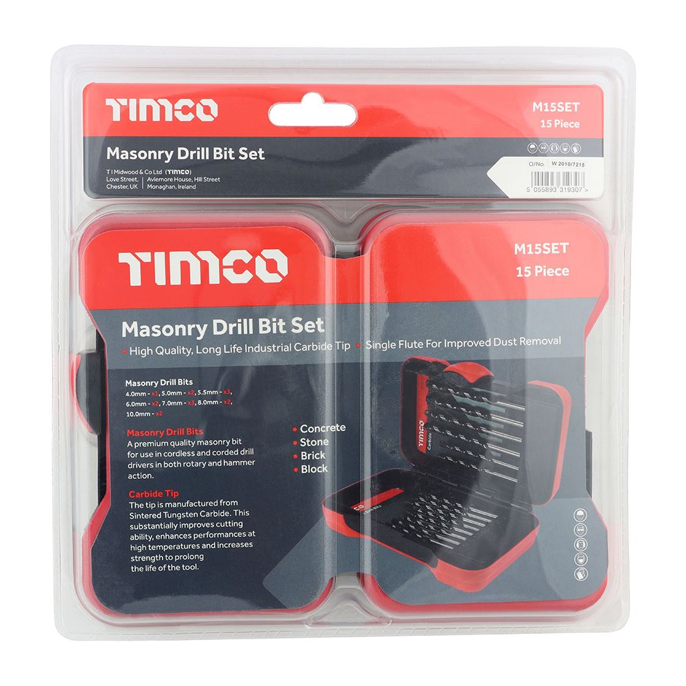 Timco 15件碳化鎢石工鑽咀套裝
