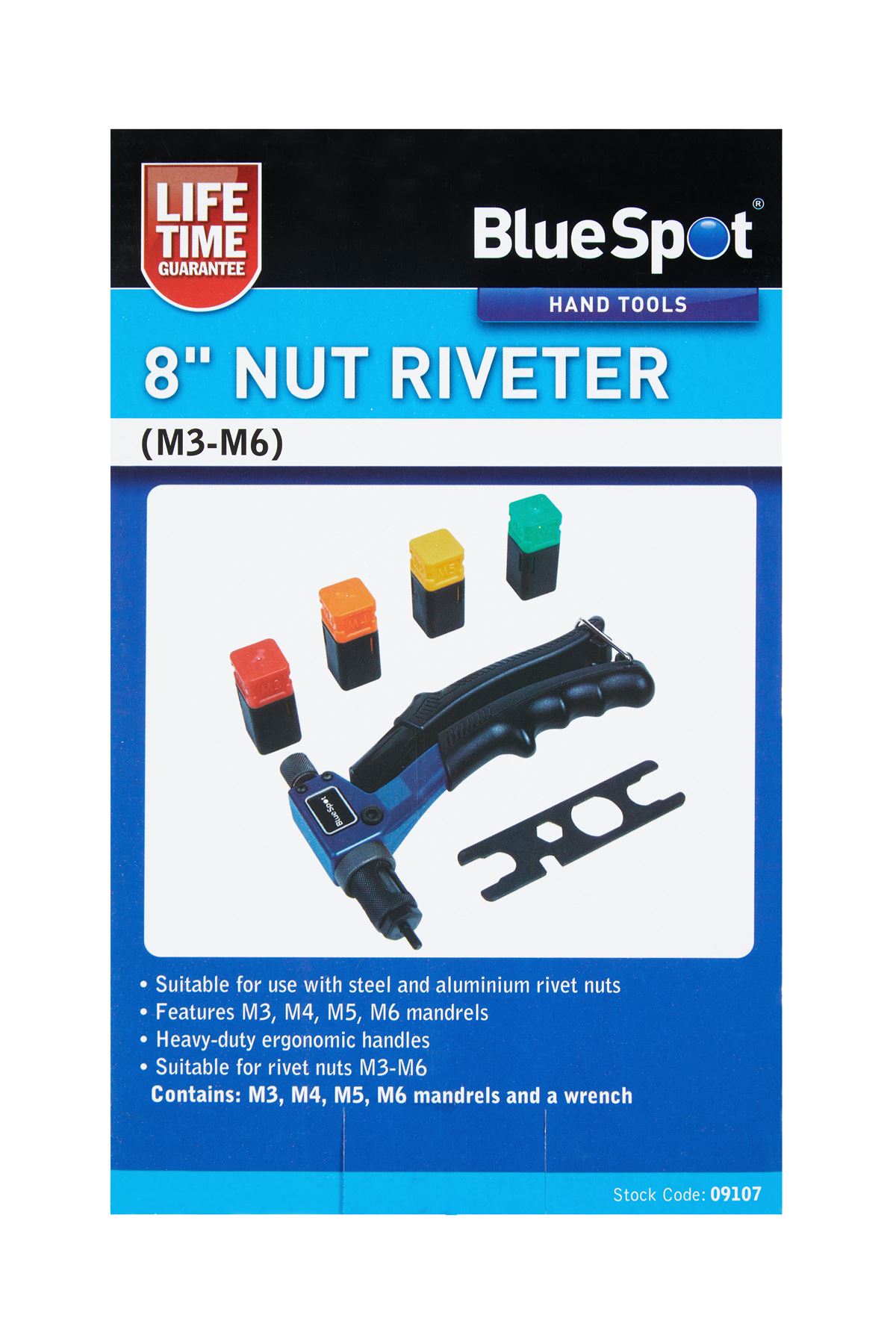 BlueSpot 8-Inch Nut Riveter for M3-M6 Rivet Nuts