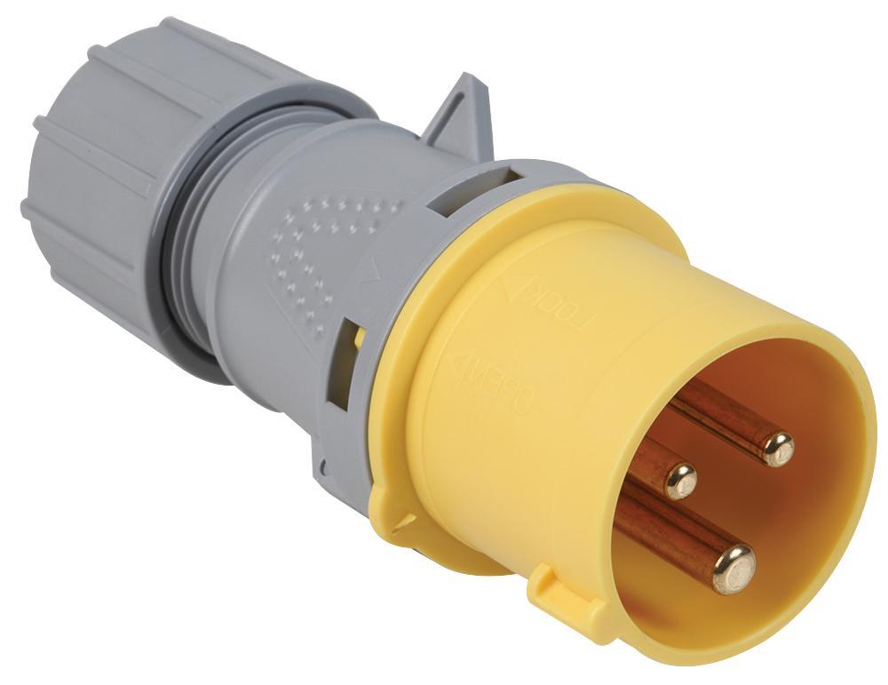 PRO ELEC 16A 110V Cable Mount CEE Plug, 2P+E, Yellow, IP44