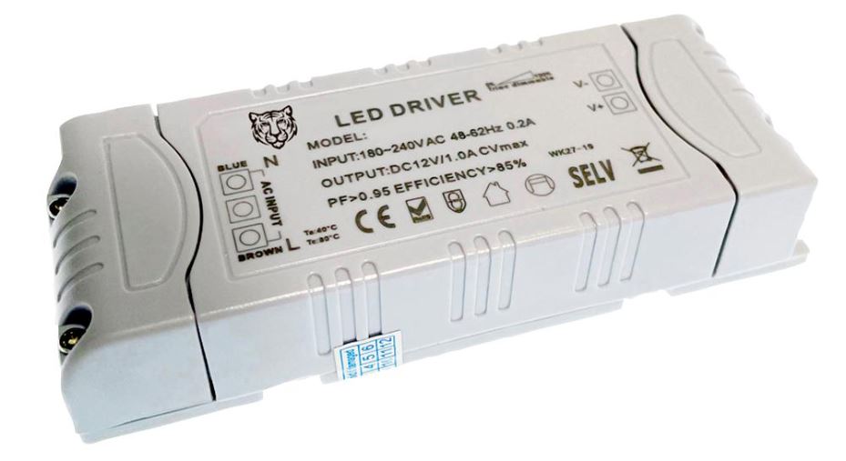 TIGER Alimentation LED 12V 1A Dimmer, 12W, Tension Constante