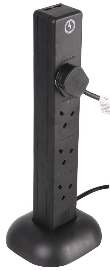 PRO ELEC 8-Θύρα Επέκταση με Προστασία από Υπερτάσεις, 1m, 2 Θύρες USB, Μαύρη
