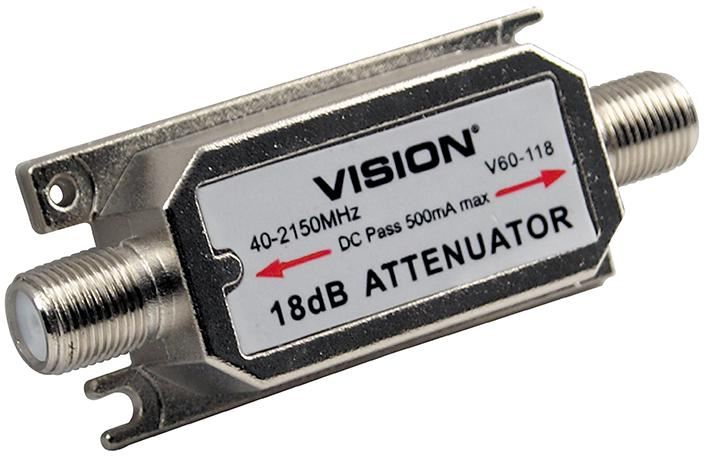 Vision 18dB Attenuator for IRS/MATV System, F-Type, 47-2100MHz
