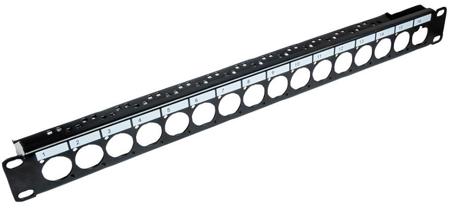 TUK - Panneau de ports XLR universel 19 pouces 1U, 16 ports avec barre de câble