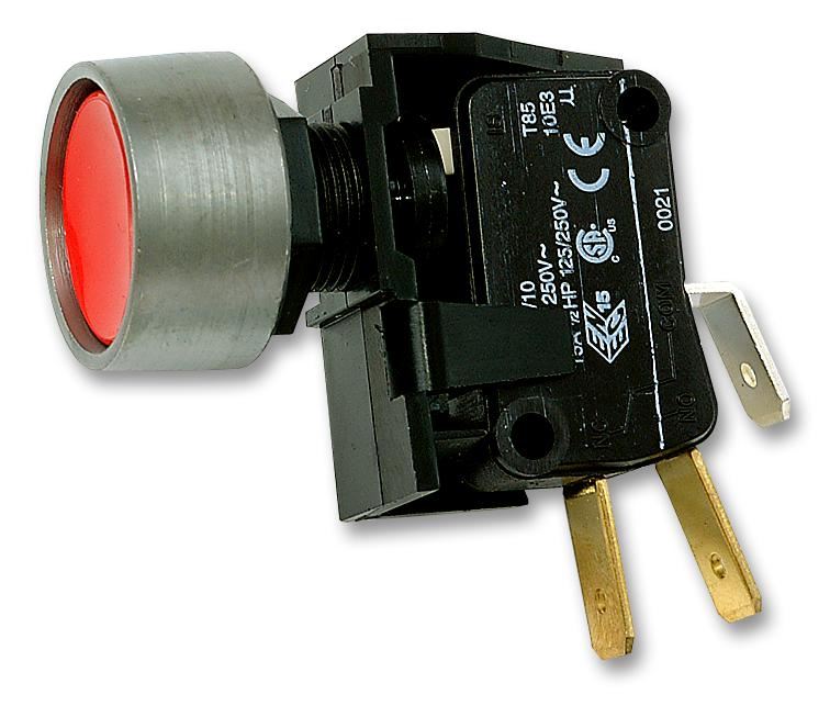 Bulgin 0900 Series SPDT Momentární tlačítkový spínač, červený, 16A 250V