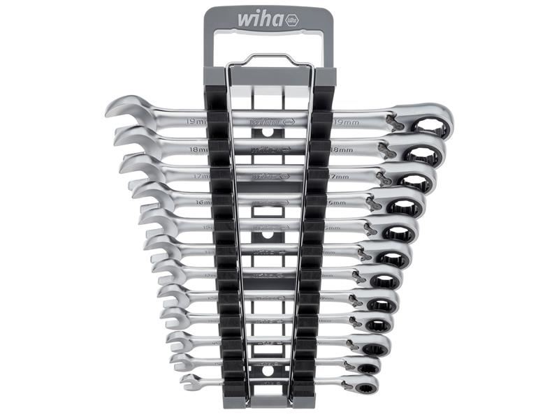 Wiha 12-Piece Ring Ratchet Spanner Set, Chrome Vanadium Steel