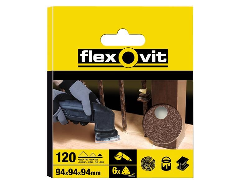 Flexovit Delta Hook & Loop Sanding Sheets 94mm, 120G (Pack of 6)