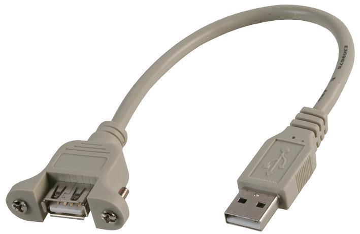 PRO SIGNAL USB 2.0 A Male to Female Panel Mount Lead, 0.3m Grey