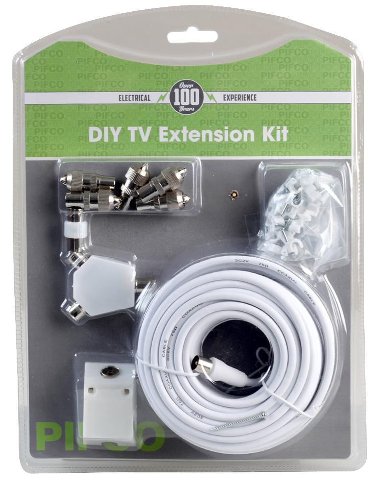 PIFCO Kit de Prolongation de Câble TV, 15m, Blanc