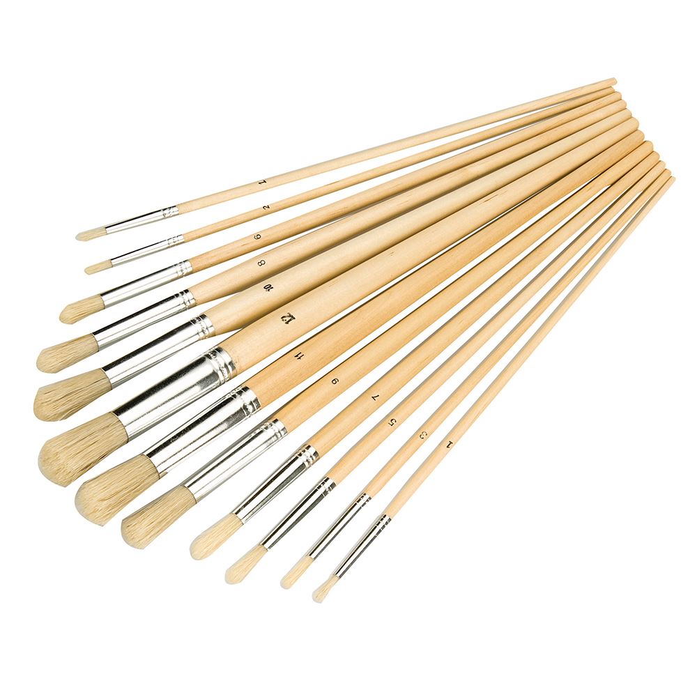Silverline Paint Brush Set 12-Piece, Round Tip, Bristle & Wood