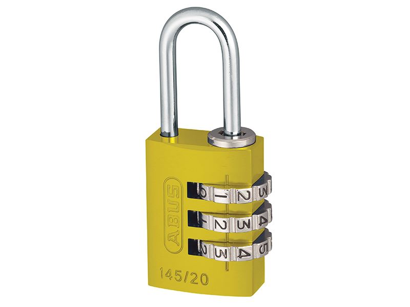 ABUS 145/20 20mm Aluminium Combination Padlock, Yellow
